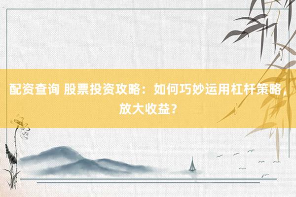 配资查询 股票投资攻略：如何巧妙运用杠杆策略，放大收益？