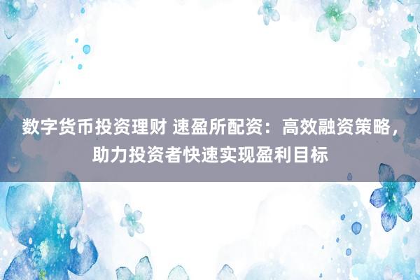 数字货币投资理财 速盈所配资：高效融资策略，助力投资者快速实现盈利目标