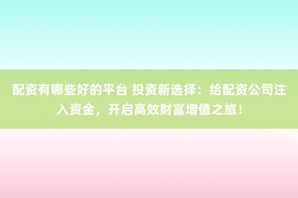 配资有哪些好的平台 投资新选择：给配资公司注入资金，开启高效财富增值之旅！