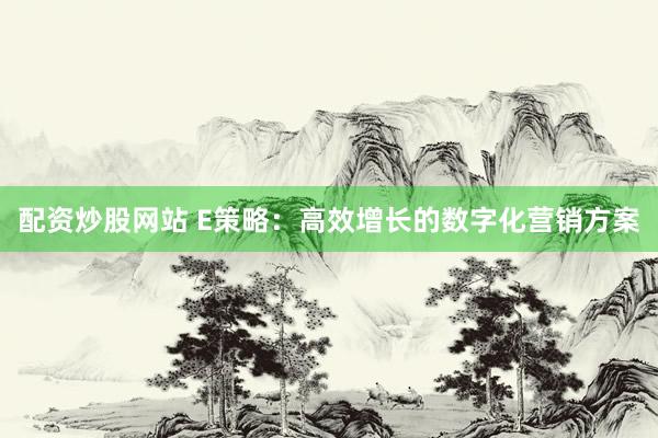 配资炒股网站 E策略：高效增长的数字化营销方案