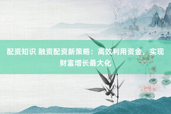 配资知识 融资配资新策略：高效利用资金，实现财富增长最大化