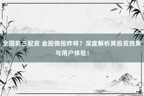 全国前三配资 金股微投咋样？深度解析其投资效果与用户体验！