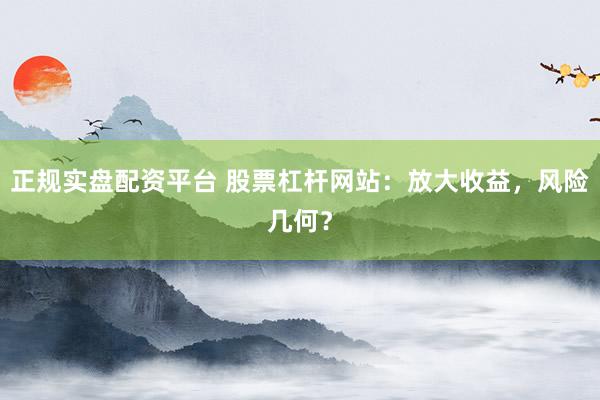 正规实盘配资平台 股票杠杆网站：放大收益，风险几何？