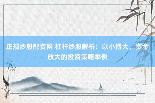 正规炒股配资网 杠杆炒股解析：以小博大，资金放大的投资策略举例