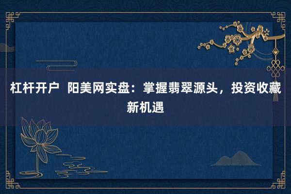 杠杆开户  阳美网实盘：掌握翡翠源头，投资收藏新机遇