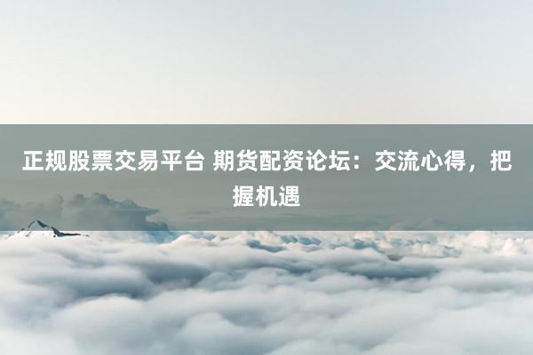 正规股票交易平台 期货配资论坛：交流心得，把握机遇