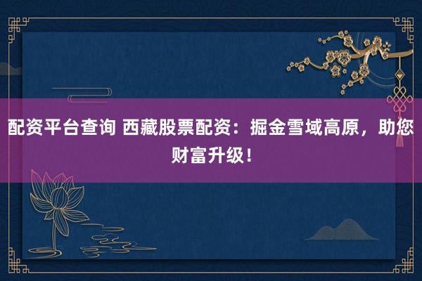 配资平台查询 西藏股票配资：掘金雪域高原，助您财富升级！