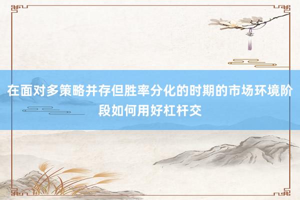 在面对多策略并存但胜率分化的时期的市场环境阶段如何用好杠杆交