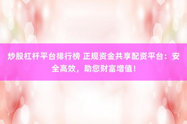 炒股杠杆平台排行榜 正规资金共享配资平台：安全高效，助您财富增值！