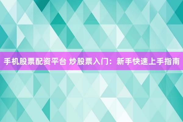 手机股票配资平台 炒股票入门：新手快速上手指南