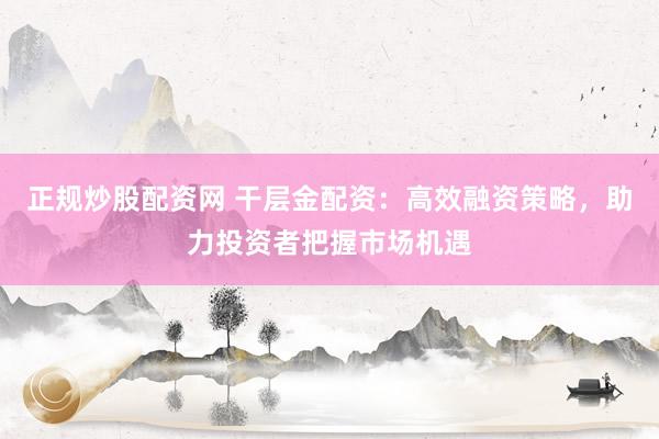 正规炒股配资网 干层金配资:高效融资策略,助力投资者把握市场机遇